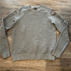 Minnie Rose lightweight Gray Striped Women's Crewneck Sweater